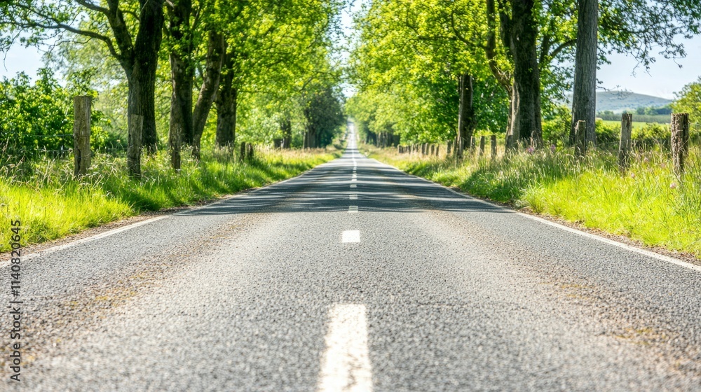 A serene rural road lined with trees, inviting exploration and travel. A serene rural road lined with trees, inviting exploration and travel.