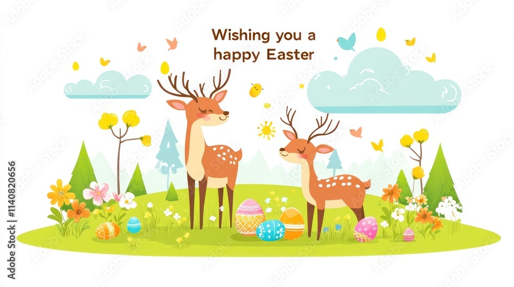 Obraz premium Happy Easter Deer Meadow: Springtime Celebration