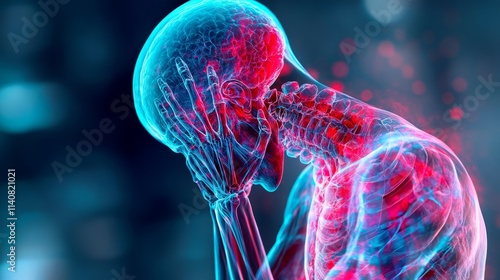 X-ray representation of a person experiencing pain with vibrant colors illustrating affected areas