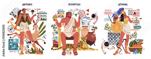 Olympic Gods Synergy AI. Flat Vector Illustration
