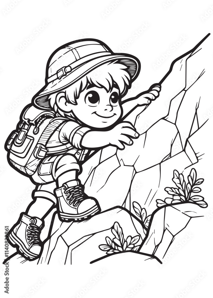 Boy climb the cliff coloring page design education Boy climb the cliff coloring page design education