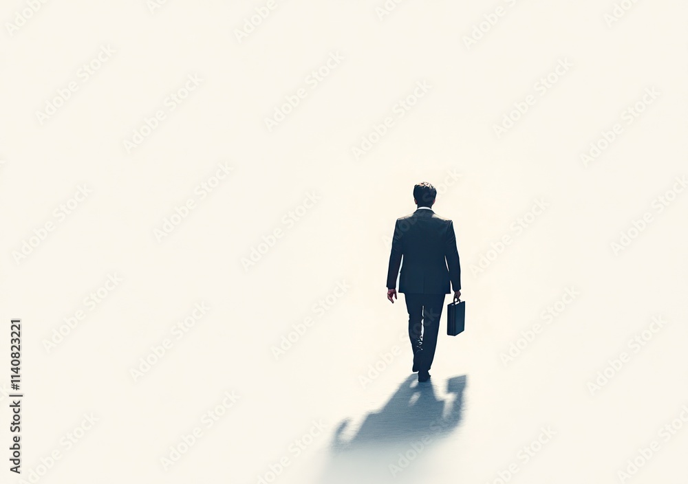 A solitary businessman walks away, symbolizing ambition and determination. A solitary businessman walks away, symbolizing ambition and determination.