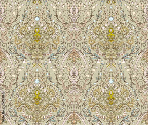 Paisley, traditional damask classical luxury old fashioned floral ornament. Seamless pattern, background. Vector illustration.