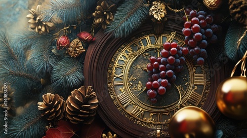 Wallpaper Mural CELEBRATION OF THE NEW YEAR, TRADITION OF TWELVE GRAPES OF LUCK WITH THE CLOCK WITH TWELVE BELLS Torontodigital.ca