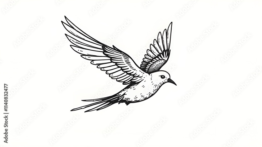 Fototapeta premium Bird species hand drawn set. isolated flying pigeon, swallow, sparrow, robin, starling, blue tit, lark, northern cardinal, oriole, american goldfinch, eastern bluebird. Linear engraved art.