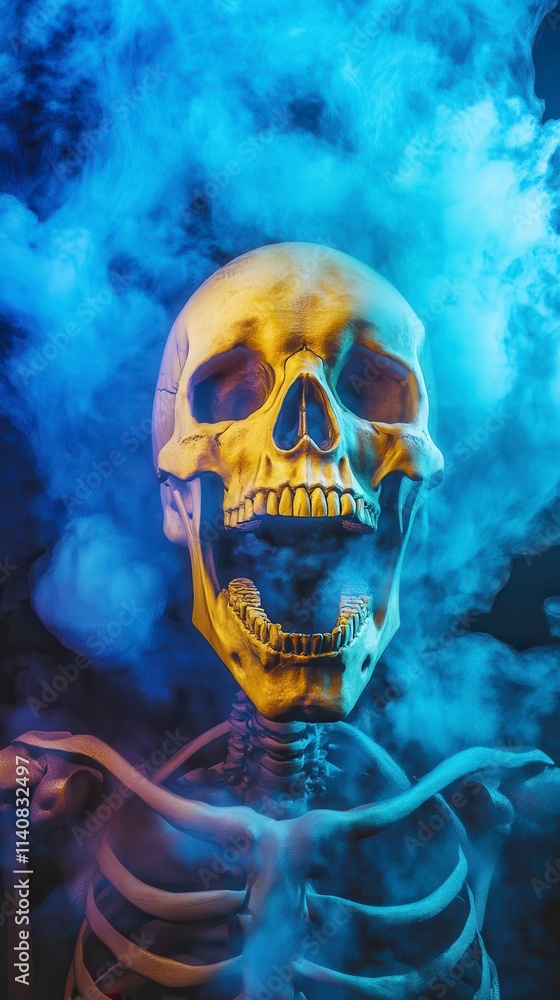 A Spooky Skeleton with a Glowing Skull, Halloween Art A Spooky Skeleton with a Glowing Skull, Halloween Art