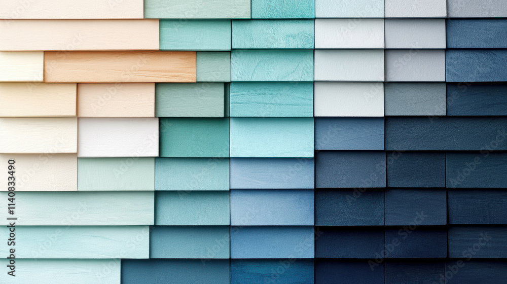 gradient of wooden panels transitioning from light beige to deep navy blue, showcasing smooth blend of colors and textures in stacked arrangement gradient of wooden panels transitioning from light beige to deep navy blue, showcasing smooth blend of colors and textures in stacked arrangement