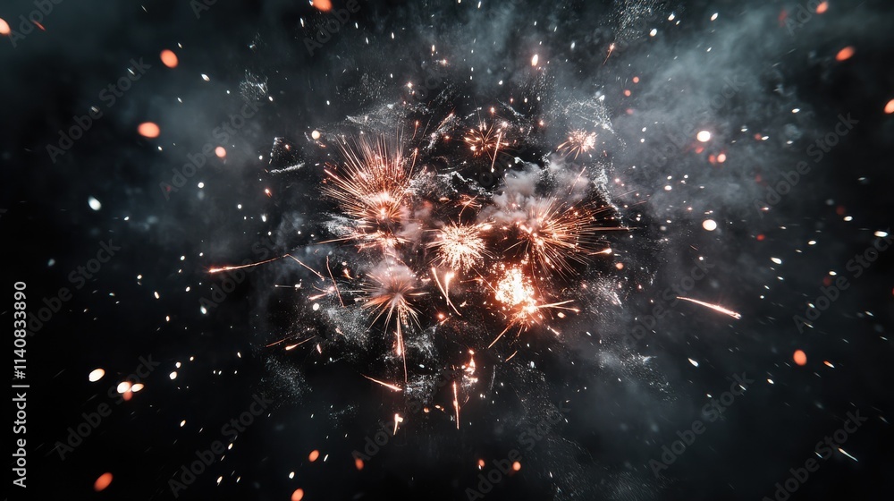 Fototapeta premium Fireworks released on black, a festive concept for a happy and prosperous new year