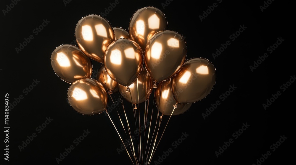 Gold Happy New Year 2025 message balloons on a black background with decoration party. symbolizes the start of the new year. Gold Happy New Year 2025 message balloons on a black background with decoration party. symbolizes the start of the new year.