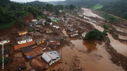 massive mudslide triggered by heavy rains, consuming highways and homes as residents are warned of further risks. photo