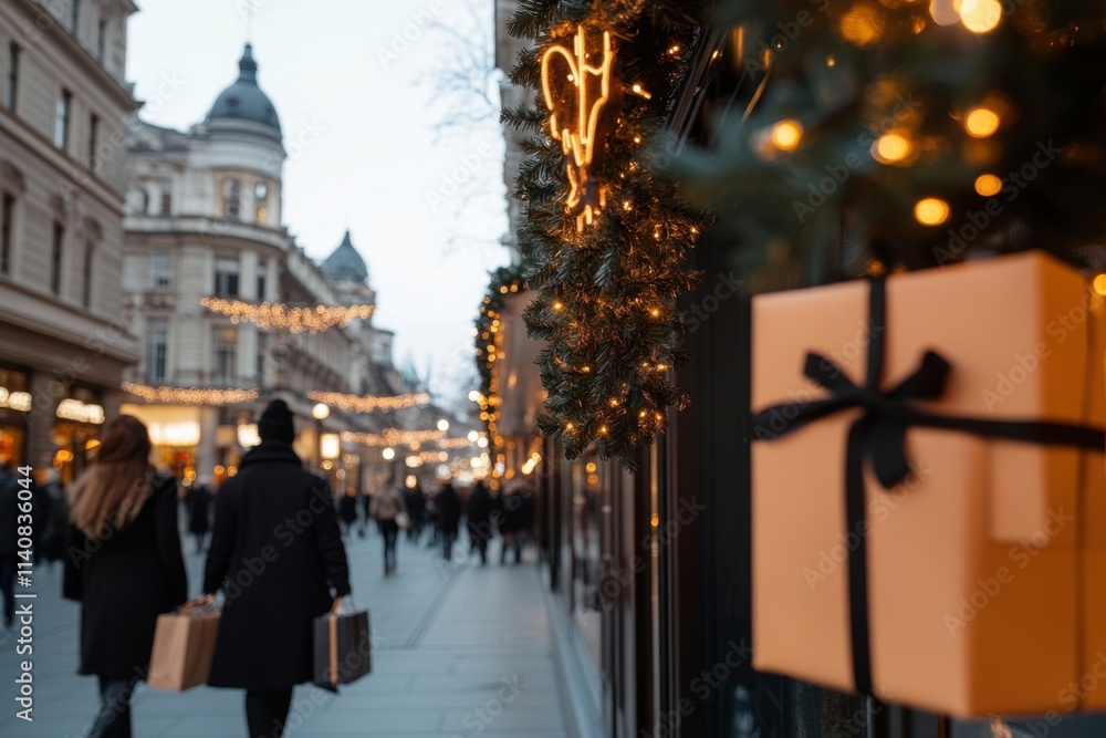 Obraz premium Christmas shopping in budapest váci street with festive decorations