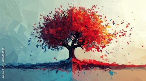 Abstract Autumnal Tree: A Digital Painting of Change and Transformation