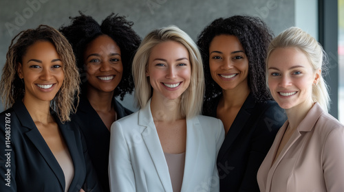  group of diverse multiracial and multi ethnic female colleagues smiling