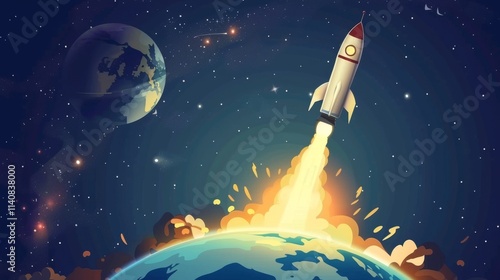 Dynamic Space Rocket Launch Capturing Thrill and Adventure from Earth