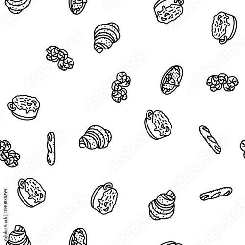 french cuisine food meal vector seamless pattern thin line illustration