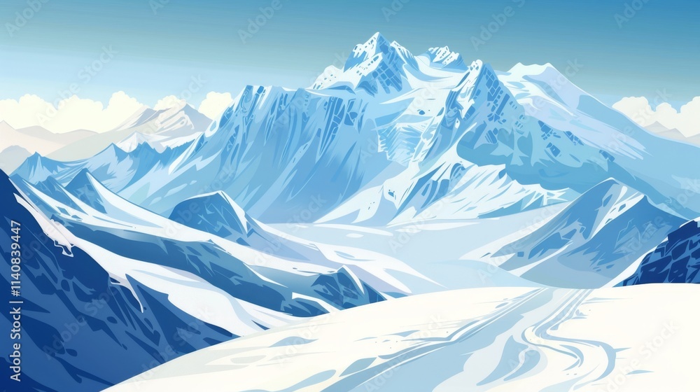 Fototapeta premium Snow-Covered Mountain Landscape with Winding Ski Trails