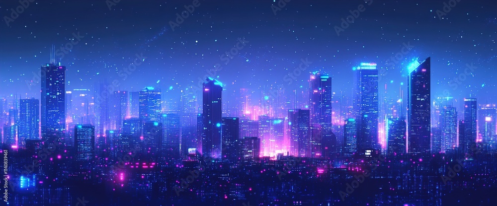 illustration urban architecture, cityscape with space and neon light effect. Modern hi-tech, science, futuristic technology concept. illustration urban architecture, cityscape with space and neon light effect. Modern hi-tech, science, futuristic technology concept.
