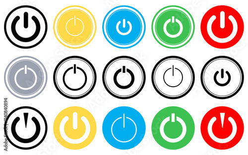 Power button icon on off icon set of power buttons collection outline colorful buttons start shutdown electronic switch