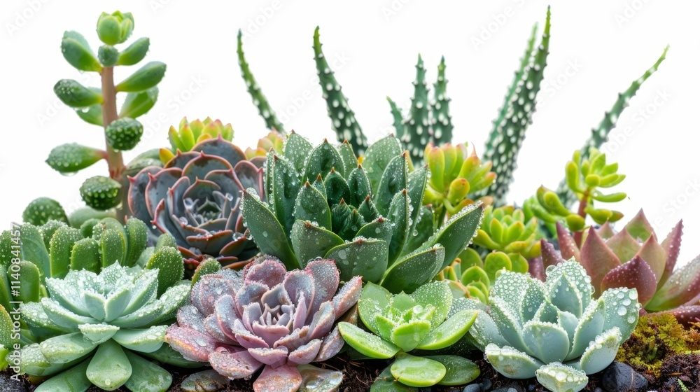 Succulent Garden Adorned with Rain-Drenched Leaves and Subtle Textures Succulent Garden Adorned with Rain-Drenched Leaves and Subtle Textures