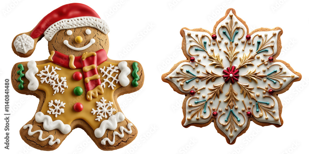 Festive Gingerbread Cookie Set Isolated on Transparent or White Background, PNG Festive Gingerbread Cookie Set Isolated on Transparent or White Background, PNG