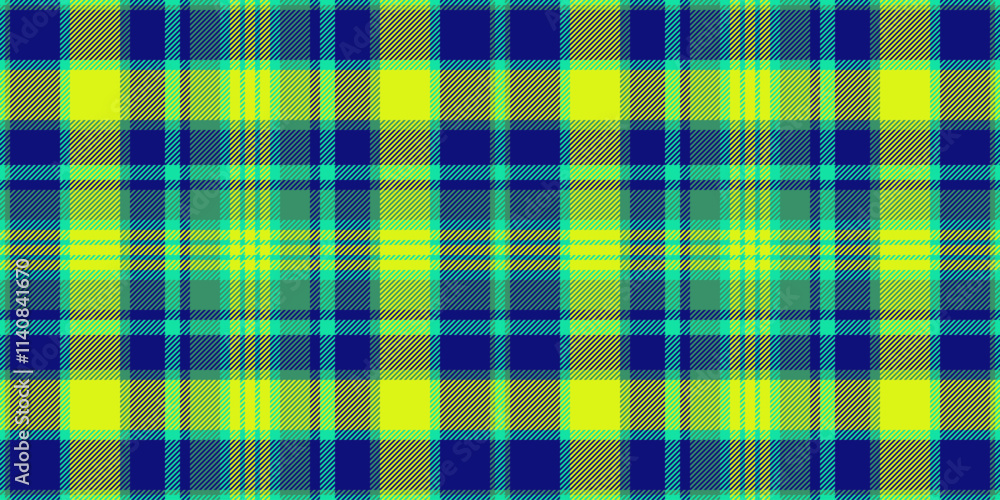 Windowpane fabric plaid seamless, drawing textile check texture. Bedroom vector background pattern tartan in blue and bright colors.