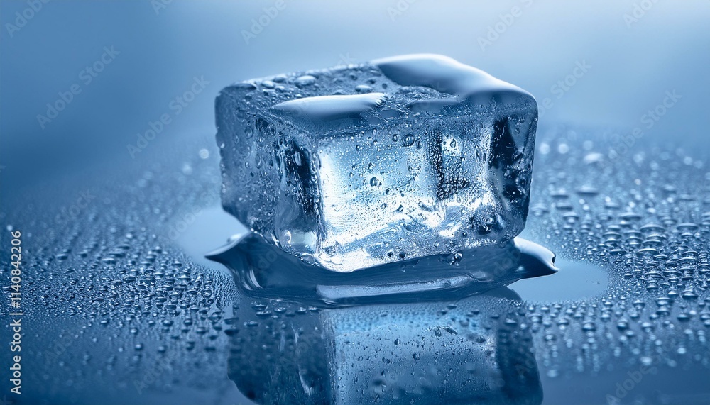 High-definition close-up of a melting ice cube showing water droplets clinging to the sides, High-definition close-up of a melting ice cube showing water droplets clinging to the sides,