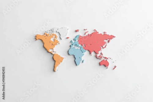 Colorful world map showing continents divided by colors