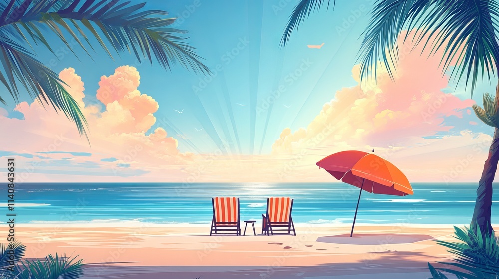 Obraz premium A stunning panoramic view of the sea, sand, and sky, capturing the essence of a tropical beach paradise.