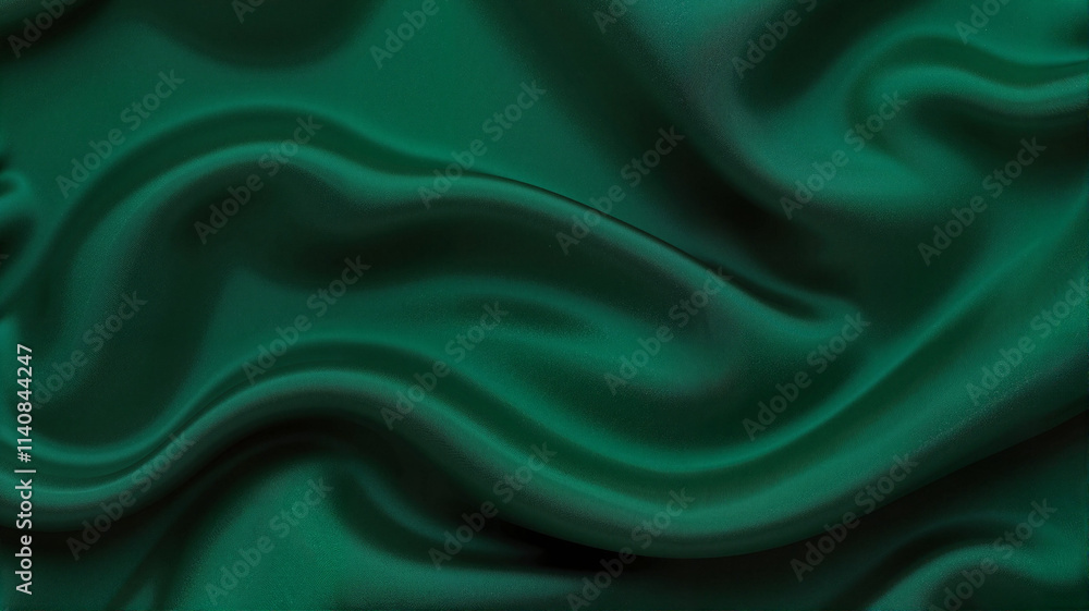 Fototapeta premium Elegant draped emerald green silk fabric with flowing texture