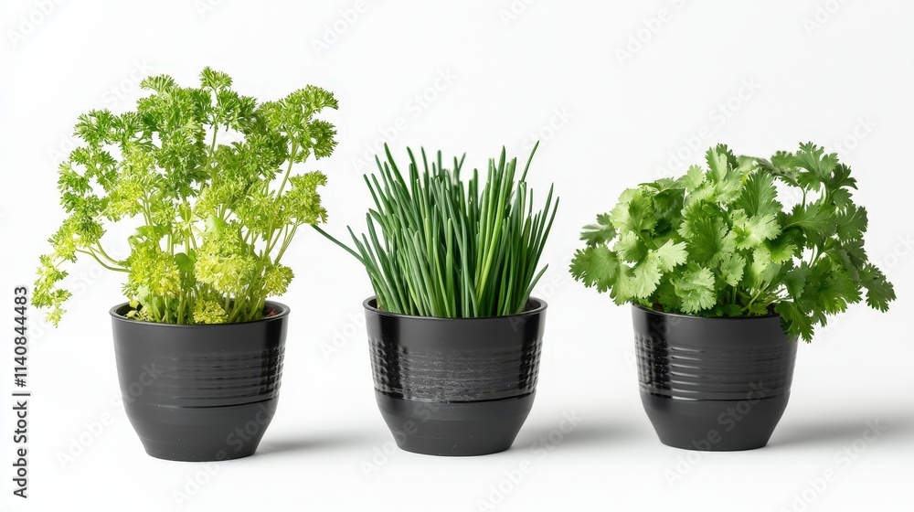 modern kitchen herb garden with small pots of parsley, chives, and cilantro, offering fresh flavors for every meal. modern kitchen herb garden with small pots of parsley, chives, and cilantro, offering fresh flavors for every meal.