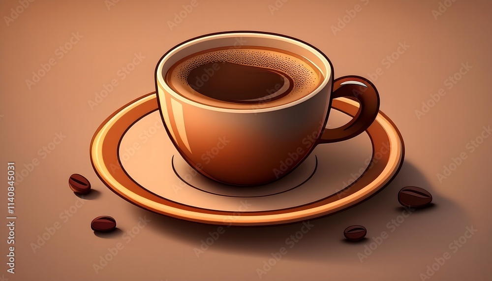 Cup of coffee and coffee beans isolated on creamy background Cup of coffee and coffee beans isolated on creamy background