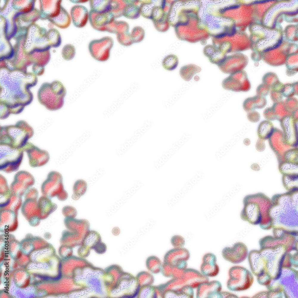 An abstract transparent psychedelic wavy splatter vignette design element overlay. An abstract transparent psychedelic wavy splatter vignette design element overlay.