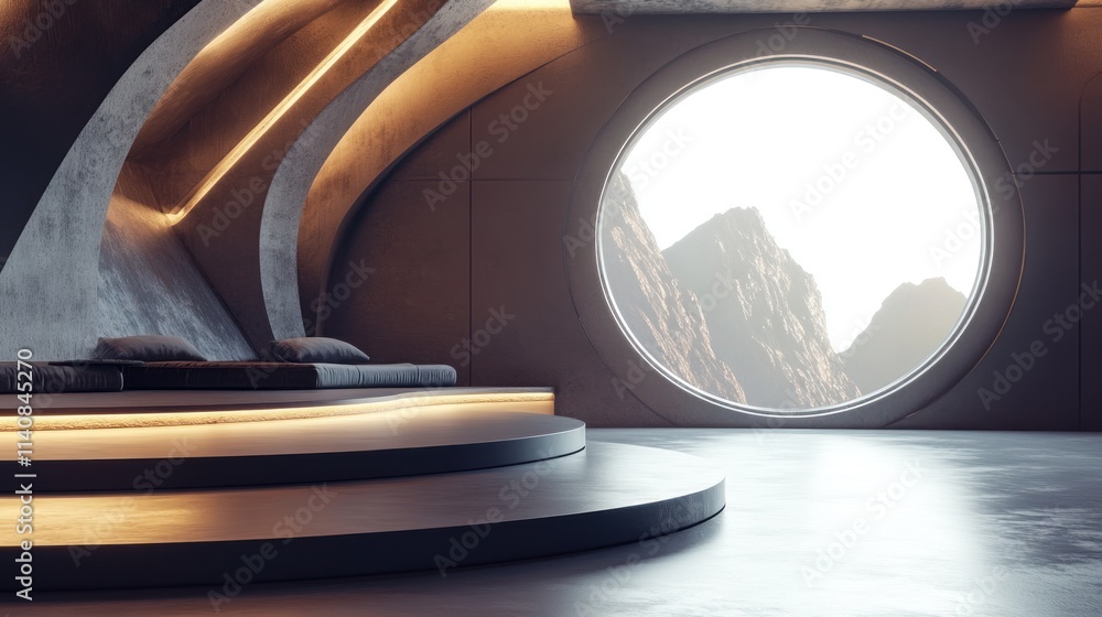 Fototapeta premium Futuristic Mountain View Interior Design