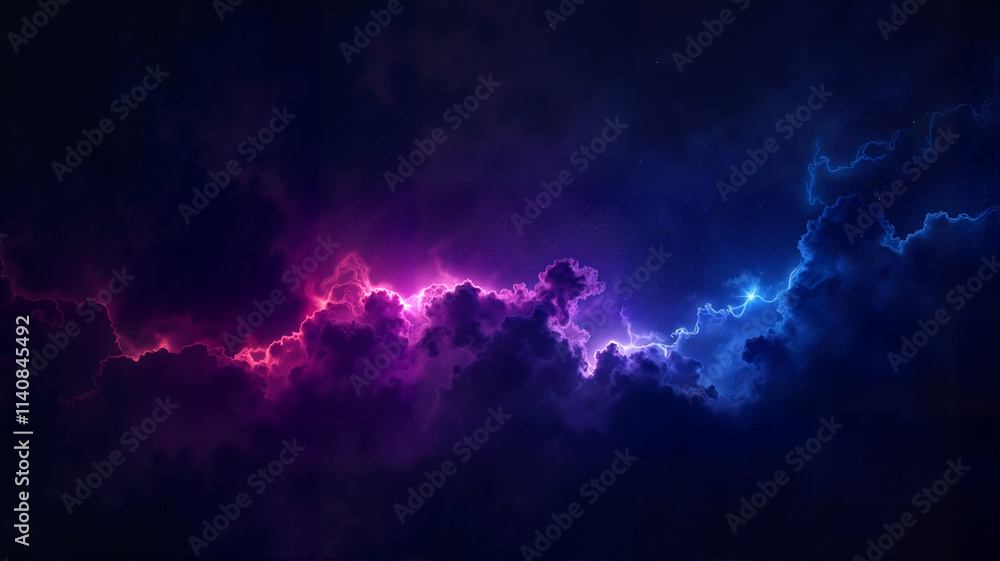 Fototapeta premium Vibrant neon cloudscape illuminated by colorful lightning in night sky