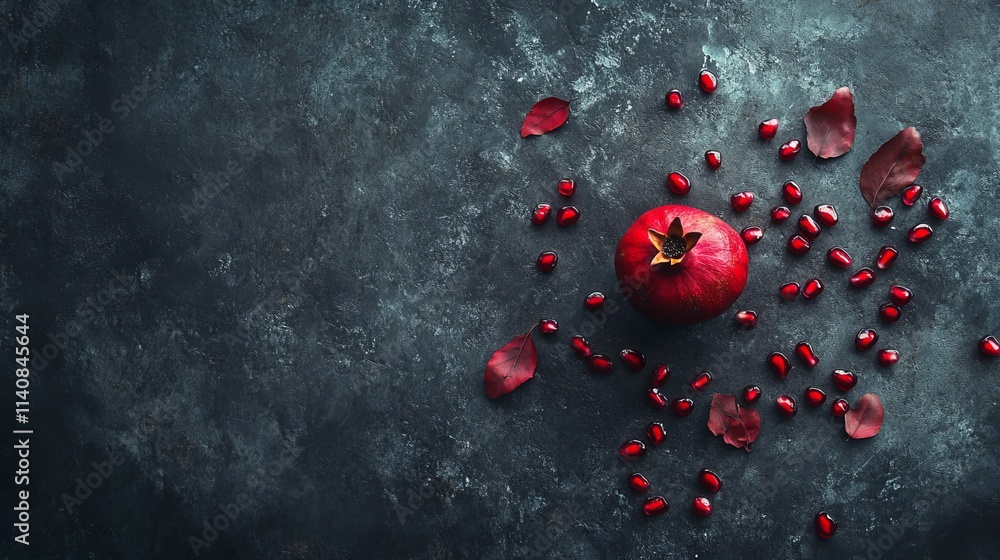 Ripe and juicy pomegranate with seeds, captured from above. Ripe and juicy pomegranate with seeds, captured from above.