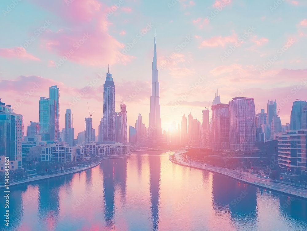 A stunning city skyline at sunset, featuring a prominent tower and river. A stunning city skyline at sunset, featuring a prominent tower and river.