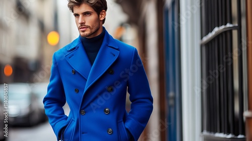 Royal blue peacoat for men