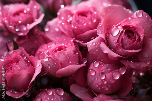 A beautiful  combination of pink shades with dewdrops, representing a romantic color scheme and creating a captivating atmosphere through harmonious integration of light, color, and water photo