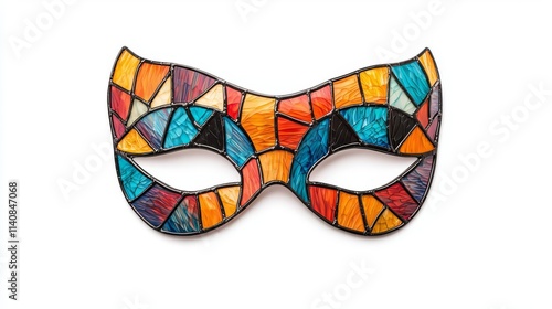 Vibrant mosaic mask with colorful patterns, ideal for festive occasions and celebrations. photo