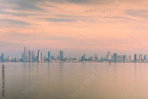 Kuwait skyline at sunset