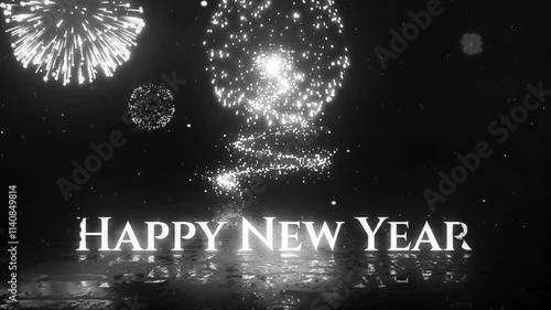 Christmas Tree with Explosion Fireworks, Happy New Year Elegance Background