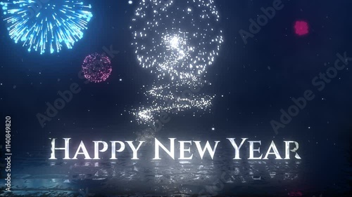 Christmas Tree with Explosion Fireworks, Happy New Year Elegance Background