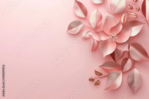 Pink Floral Background: Elegance with Flowers, Leaves, and Pink Hues