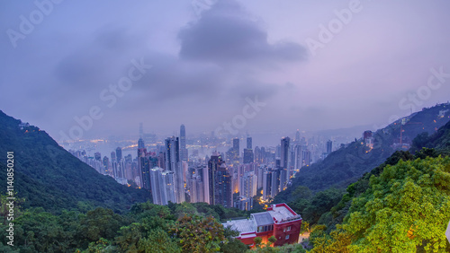 Canvas Print The famous view of Hong Kong from Victoria Peak night to day timelapse