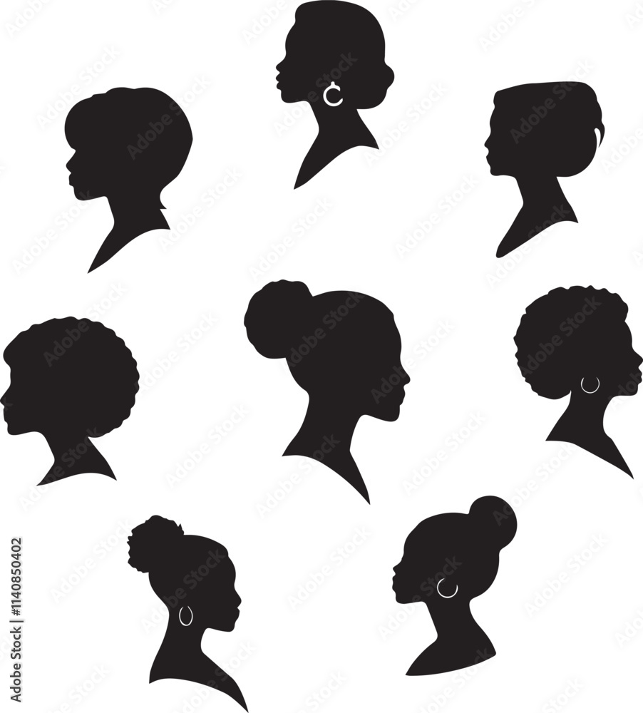 Elegant Black Women Silhouettes Profile Portrait Collection Elegant Black Women Silhouettes Profile Portrait Collection