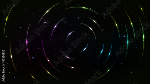 Universe Outer Space Abstract Gradient Poster, Background, and Banner Featuring Starling Light Design and Circular Line Patterns Vector.