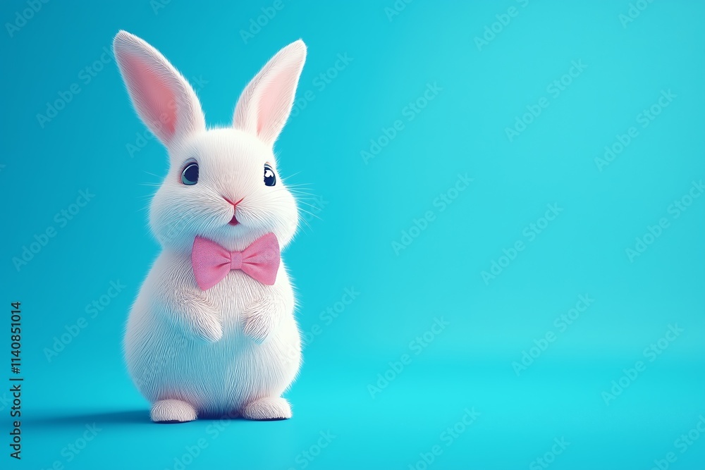 Obraz premium 3D cute bunny with bow tie on blue background, easter bunny, cartoon bunny, bunny wallpaper