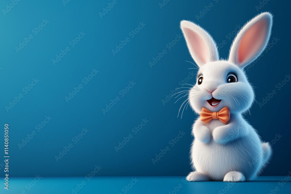 3D cute bunny with bow tie on blue background, easter bunny, cartoon bunny, bunny wallpaper 3D cute bunny with bow tie on blue background, easter bunny, cartoon bunny, bunny wallpaper