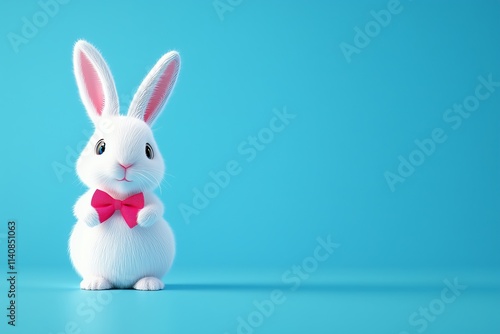 3D cute bunny with bow tie on blue background, easter bunny, cartoon bunny, bunny wallpaper