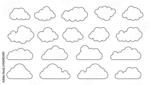 Clouds line art icon. Databases networking software image cloud and synoptics concept. Vector